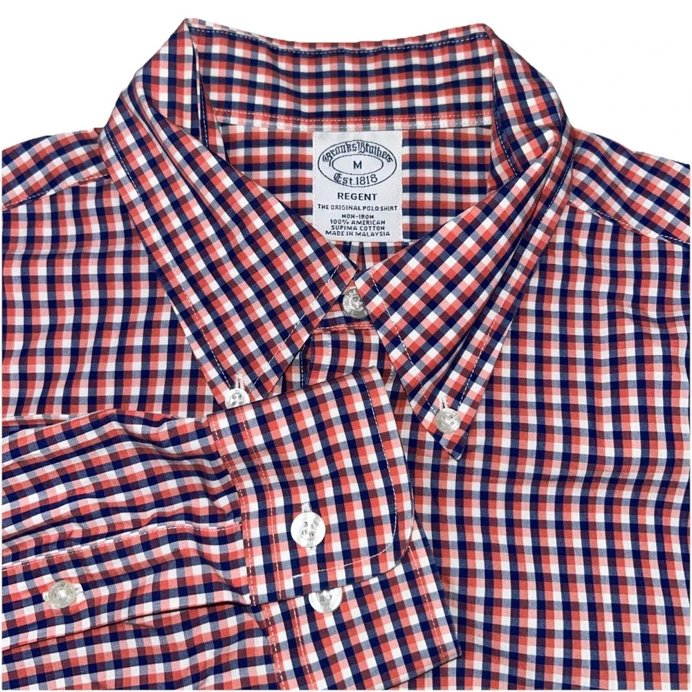 Brooks Brothers 1818 Regent Fit Supima Cotton M Button Down Shirts Pleated Cuffs - Picture 2 of 12